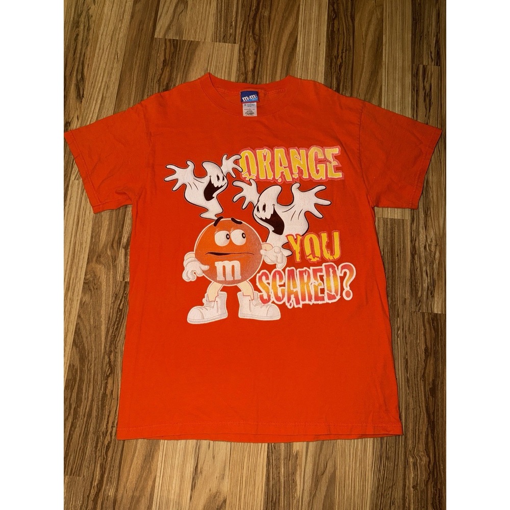 VTG 90s M&M Orange You Scared Halloween Ghost Big Print T-Shirt Size M Tee